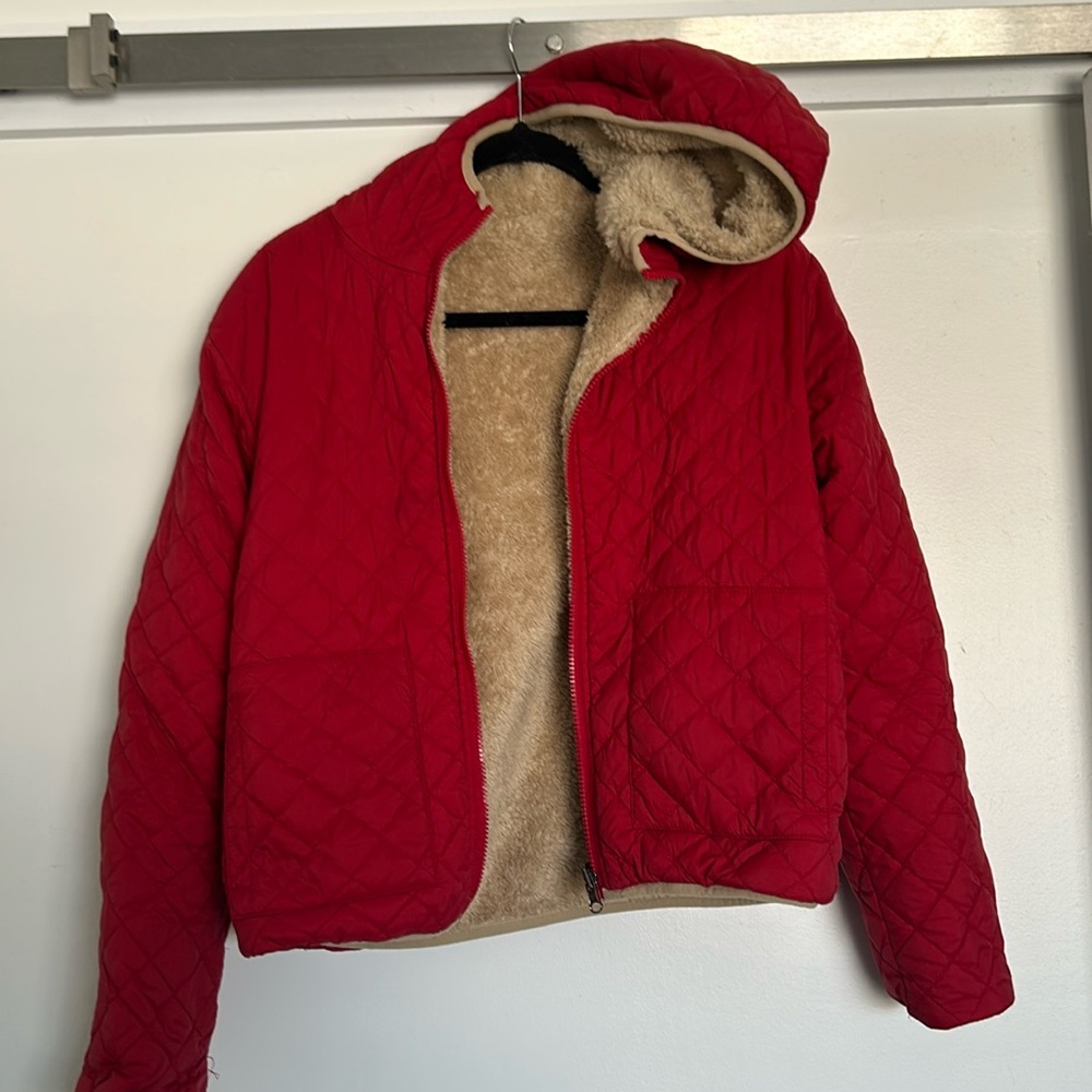 Zyia Active Reversible Quilted Full Zip Jacket Womens Red Tan